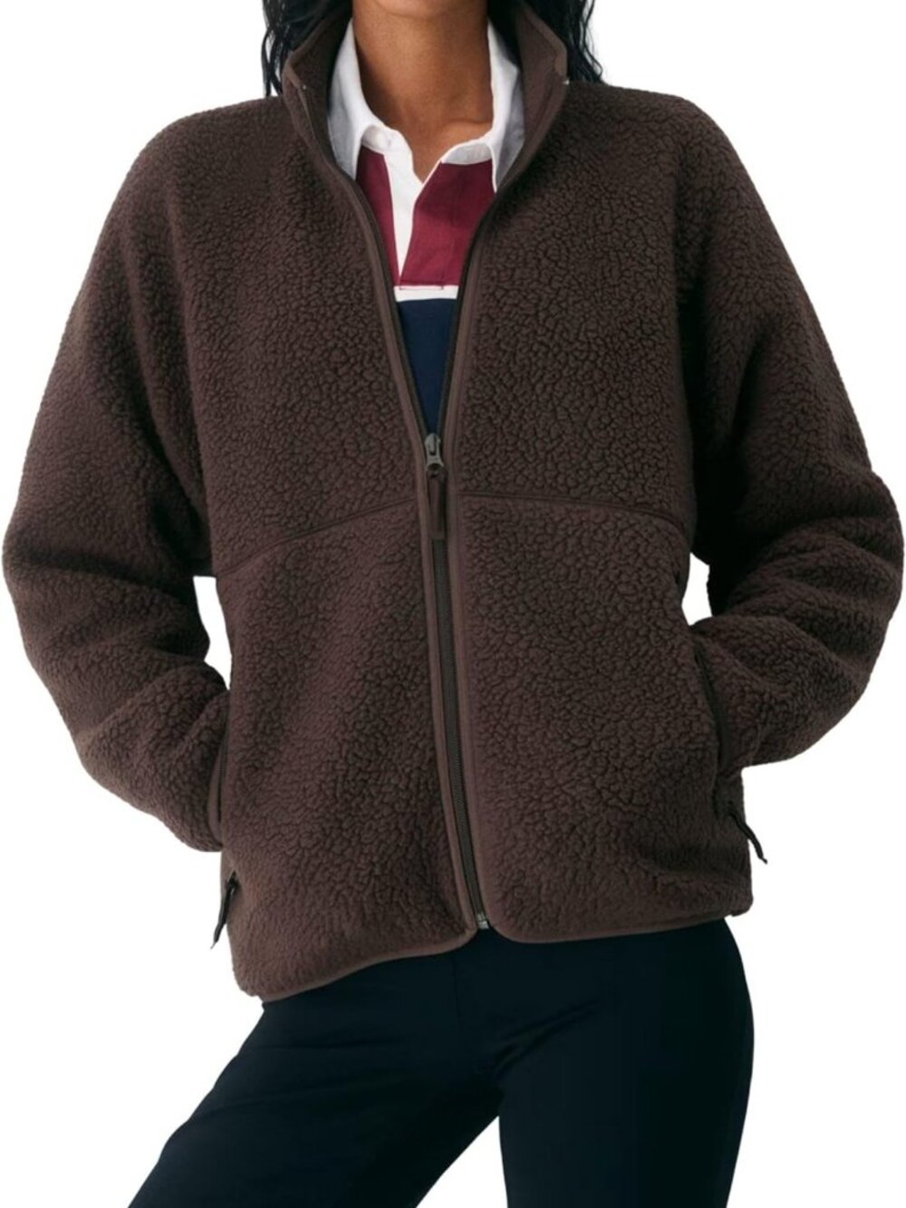 Cozy Women's Fleece Sherpa Jacket - Full Zip Stand Collar Coat for Winter